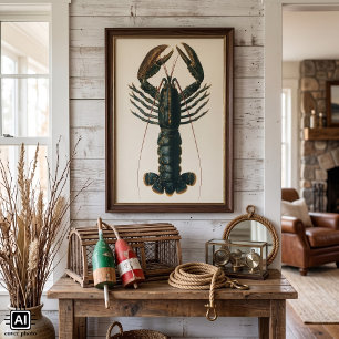 Vintage Lobster, Marine Ocean Life Crustacean Poster
