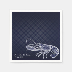 Vintage Lobster Navy Blue Elegant Chic Reception Napkin
