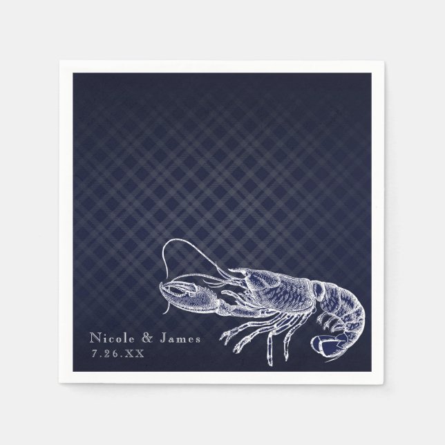 Vintage Lobster Navy Blue Elegant Chic Reception Napkin (Front)