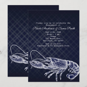 Vintage Lobster Navy Blue Elegant Invitations