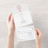 Vintage Lobster Red & Blue RSVP Farm Wedding