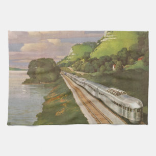 Vintage Locomotive in Country, Vacation by Train Kitchen Towel