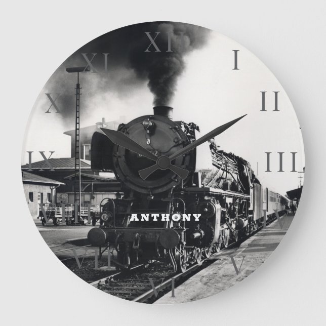 Vintage Locomotive Train Engine Railway Steam Large Clock (Front)