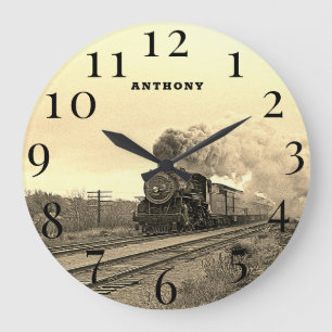 Vintage Locomotive Train Engine Railway Steam Large Clock