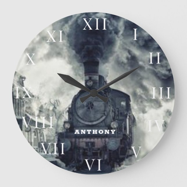 Vintage Locomotive Train Engine Railway Steam Large Clock (Front)