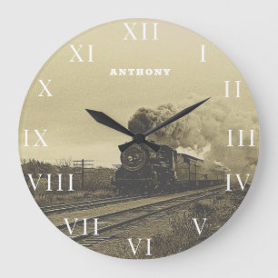 Vintage Locomotive Train Railway Engine Steam Large Clock
