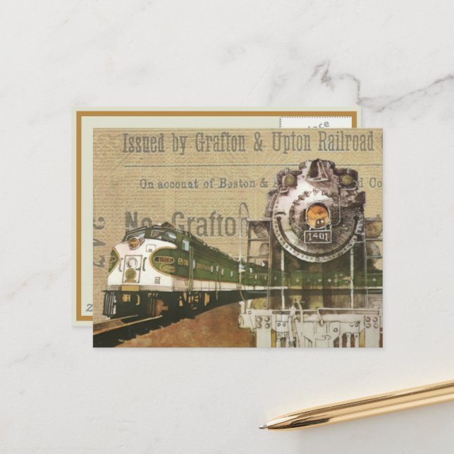 Vintage Locomotive Train Steam Engine Steampunk Postcard (Front/Back In Situ)