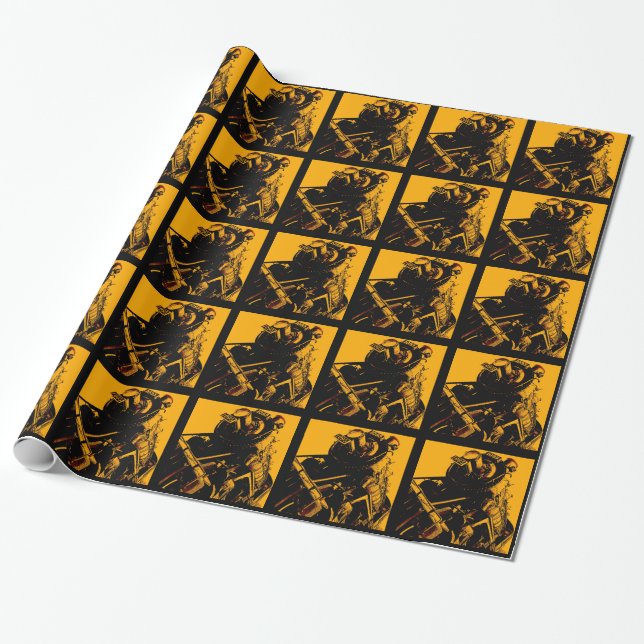 vintage locomotive wrapping paper (Unrolled)