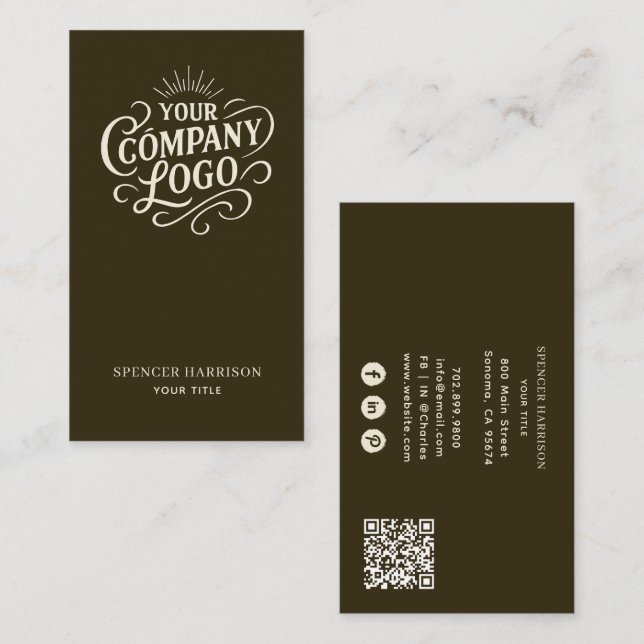Vintage Logo Style Espresso Brown  Business Card (Front/Back)