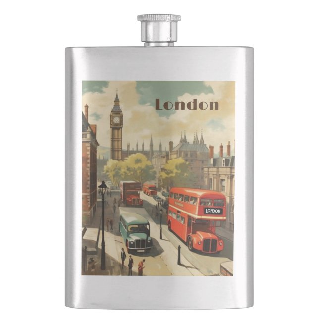 Vintage London Big Ben Custom Text Hip Flask (Front)