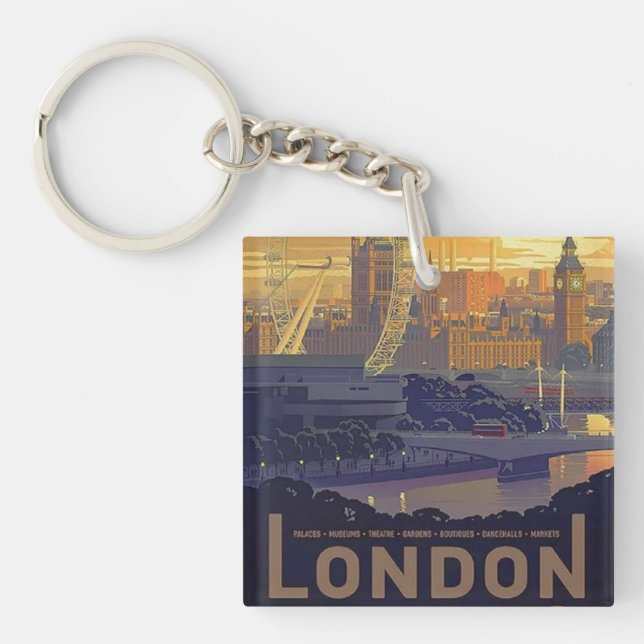 Vintage London Big Ben Parliament Thames River Keychain (Front)