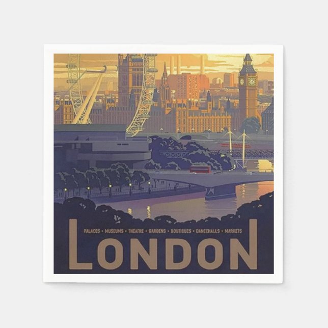 Vintage London Big Ben Parliament Thames River Napkin (Front)
