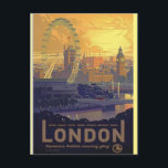 Vintage London Big Ben Parliament Thames River Postcard<br><div class="desc">Vintage Travel Art Pictures of Symbols of World's Famous Capital Cities - Big Ben Tower - Historical Iconic Buildings of London City</div>