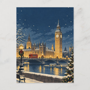 Vintage London England Christmas Travel Postcard