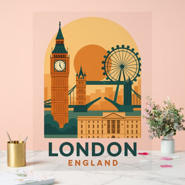 Vintage London England Travel Acrylic Sign | Retro (Wedding)