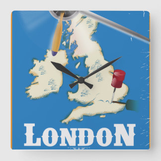 Vintage London, England Travel Poster Square Wall Clock