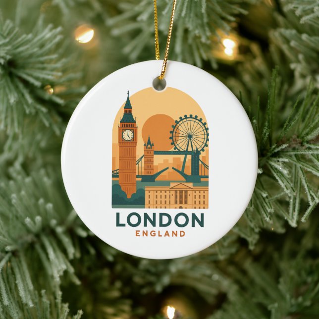 Vintage London England Travel | Retro  Ceramic Ornament (Tree)