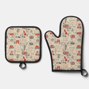Vintage London Oven Mitt Set
