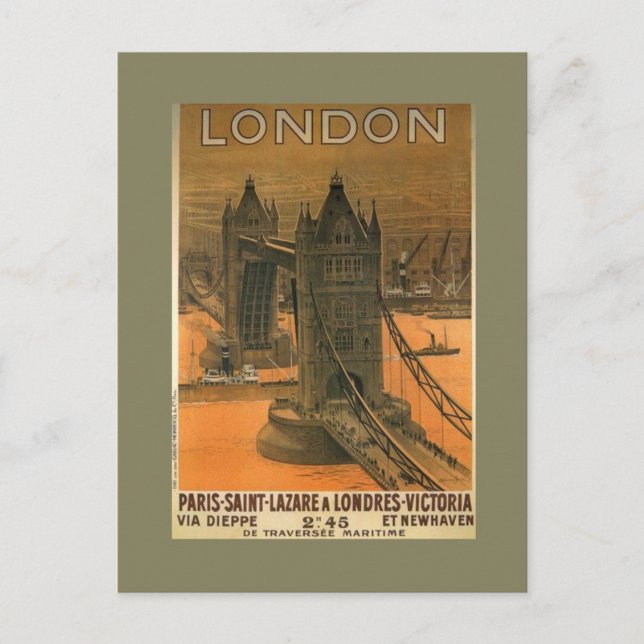 Vintage London Paris Railroad Travel Advertisement Postcard (Front)