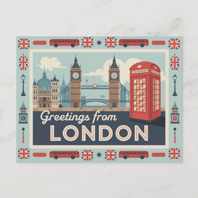 Vintage London Postcard | Greetings from London (Front)