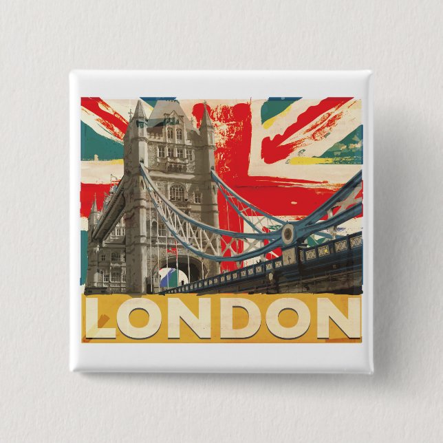 Vintage London Poster 2 Inch Square Button (Front)
