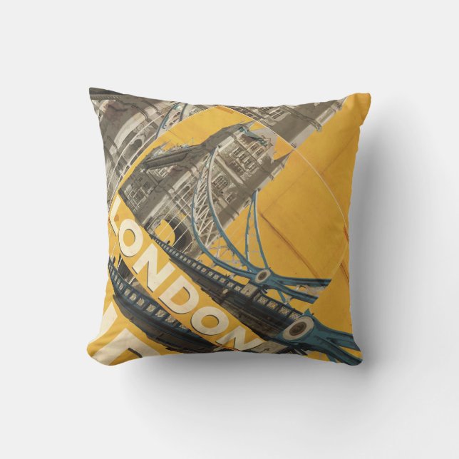 Vintage London Poster Throw Pillow (Front)