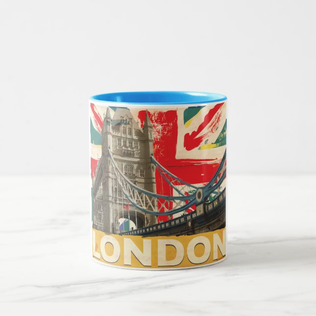 Vintage London Poster Two-Tone Coffee Mug (Center)