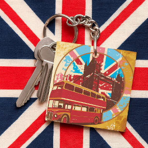 Vintage London Red Double Decker Bus Keychain