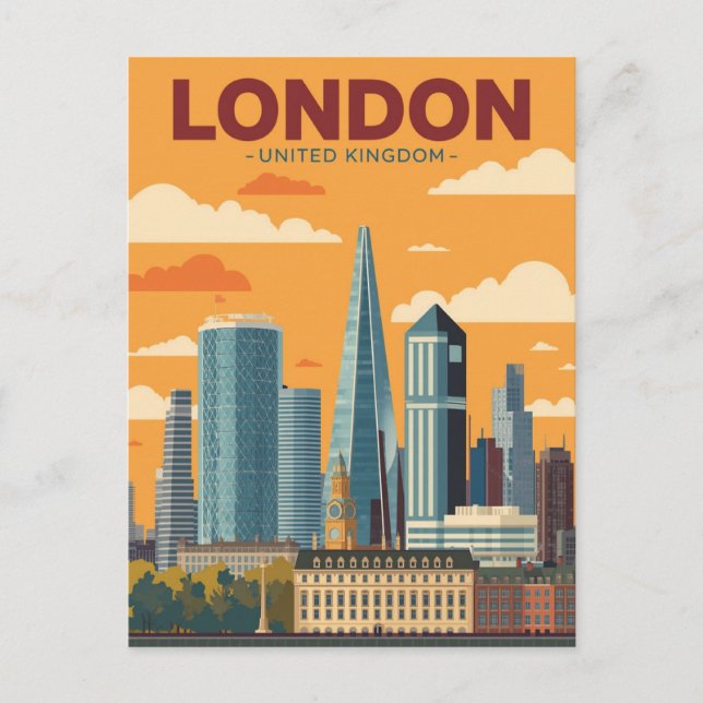 Vintage London Skyline Travel Postcard (Front)