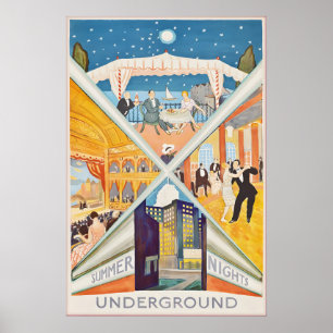 Vintage London Summer Nights Poster Print, Railway