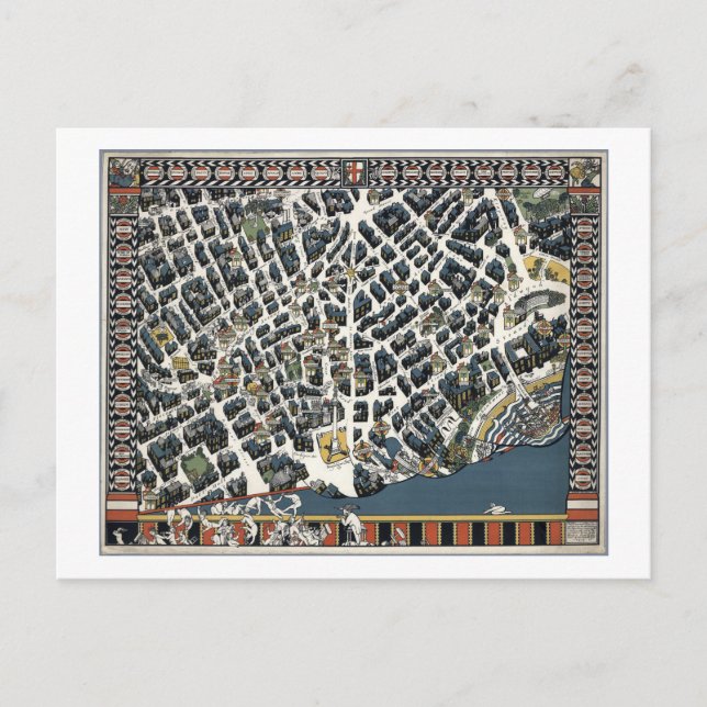 Vintage London Theatreland Map 1915 Postcard (Front)