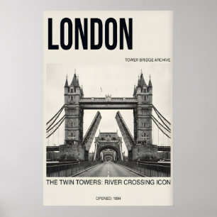 Vintage London Tower Bridge Print - Black, Beige