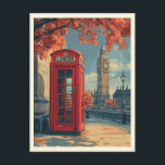 Vintage London Travel  Postcard<br><div class="desc">Discover the charm of vintage London with this stunning travel postcard. Featuring a classic red telephone booth in the foreground and the iconic Big Ben in the background,  this pastel-coloured illustration captures the essence of a sunny day in the city.</div>