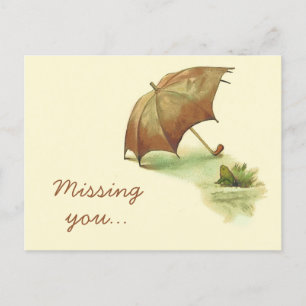 Vintage Lonely Frog with Umbrella Missing You Postcard