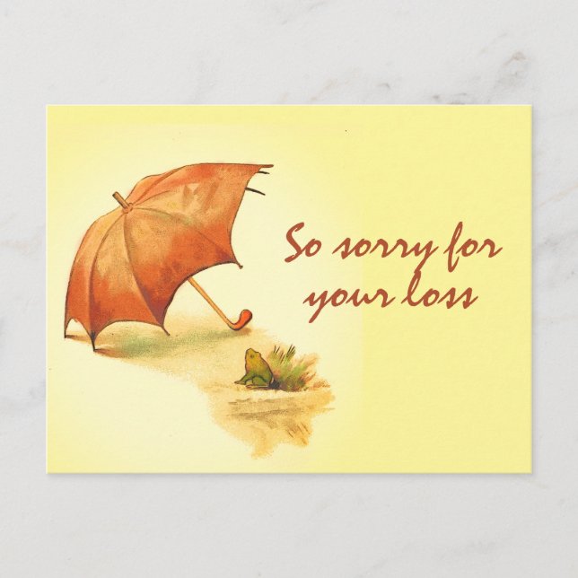 Vintage Lonely Frog with Umbrella Sympathy Postcard (Front)