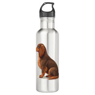 Vintage Long Haired Dachshund Back View Dog Illust 710 Ml Water Bottle