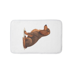 Vintage Long Haired Dachshund Back View Dog Illust Bath Mat