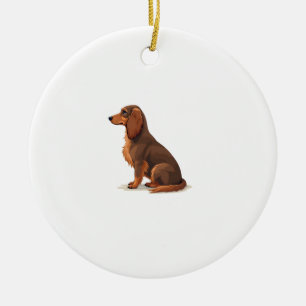 Vintage Long Haired Dachshund Back View Dog Illust Ceramic Ornament