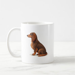 Vintage Long Haired Dachshund Back View Dog Illust Coffee Mug