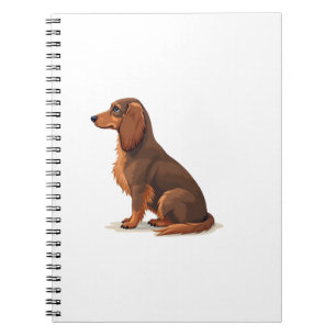 Vintage Long Haired Dachshund Back View Dog Illust Notebook