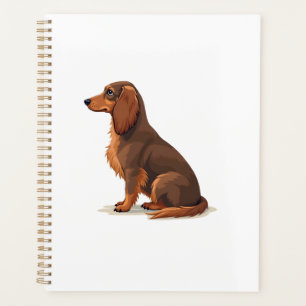 Vintage Long Haired Dachshund Back View Dog Illust Planner