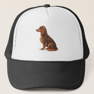 Vintage Long Haired Dachshund Back View Dog Illust Trucker Hat