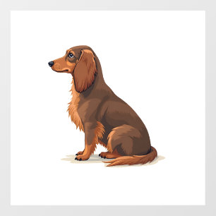 Vintage Long Haired Dachshund Back View Dog Illust Window Cling