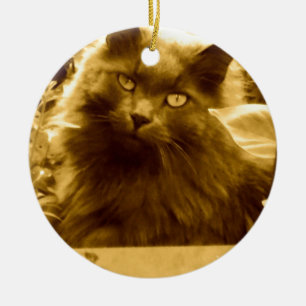 Vintage Long Haired Russian Blue Cat Ceramic Ornament