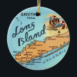 Vintage Long Island Map Ceramic Ornament<br><div class="desc">A colourfully illustrated,  vintage map of Long Island New York.  This is an old postcard repurposed on an ornament, </div>