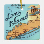Vintage Long Island Map Ceramic Ornament<br><div class="desc">A colourfully illustrated,  vintage map of Long Island New York.  This is an old postcard repurposed on an ornament, </div>