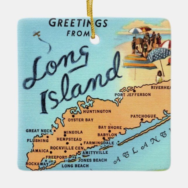 Vintage Long Island Map Ceramic Ornament (Front)