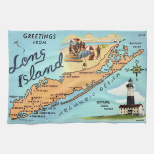 Vintage Long Island Map Kitchen Towel