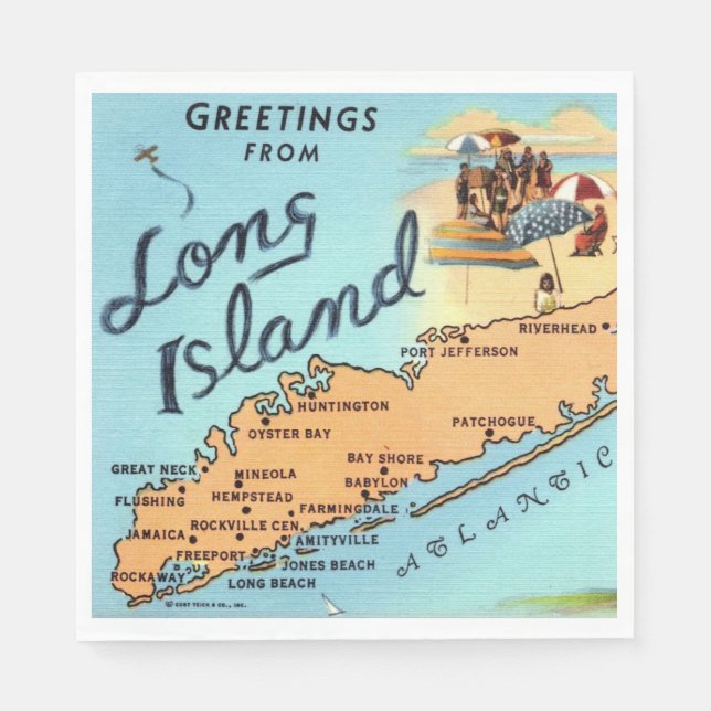 Vintage Long Island Map Napkin (Front)