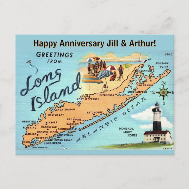 Vintage Long Island Map Occasion Postcard (Front)